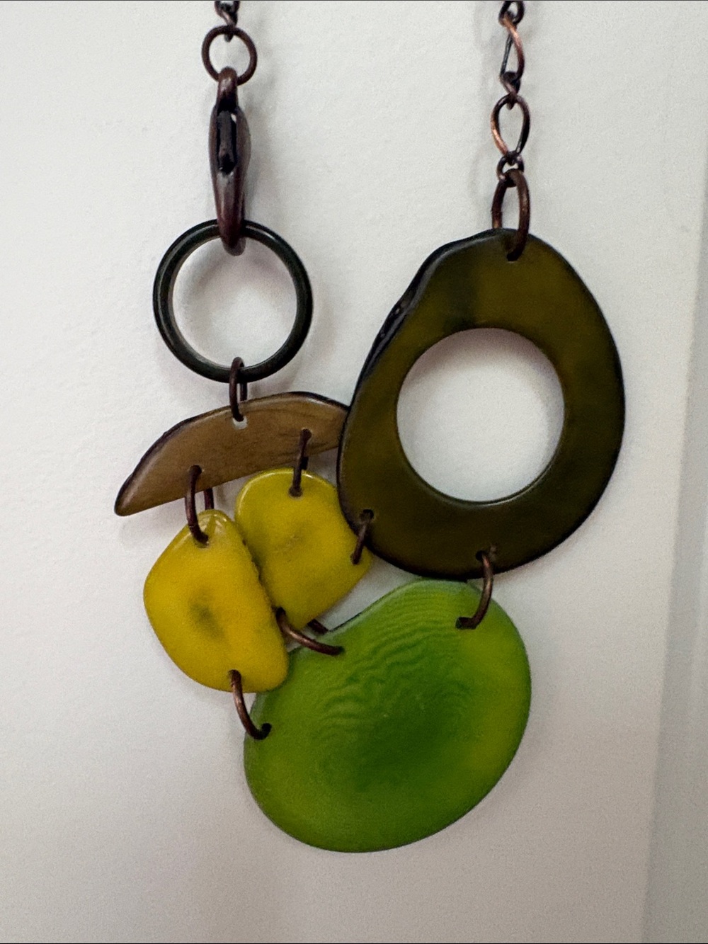 Vibrant Green and Yellow Asymmetrical Pendant Necklace